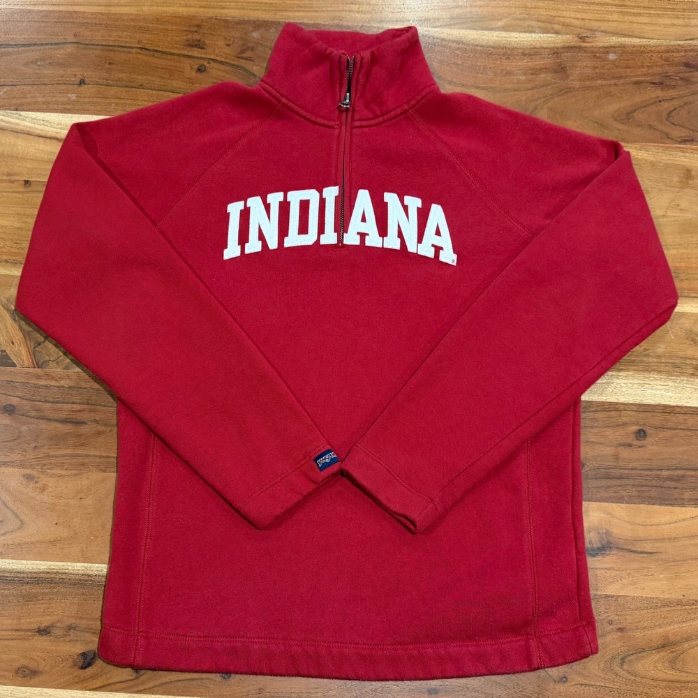 Jansport Indiana University Quarter Zip Pullover Sweatshirt Red Mens M Vintage